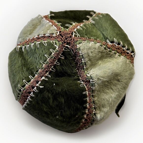 Vintage Bergdorf Goodman Italian Fur Felt Patchwork Hat Green Mohair 60s